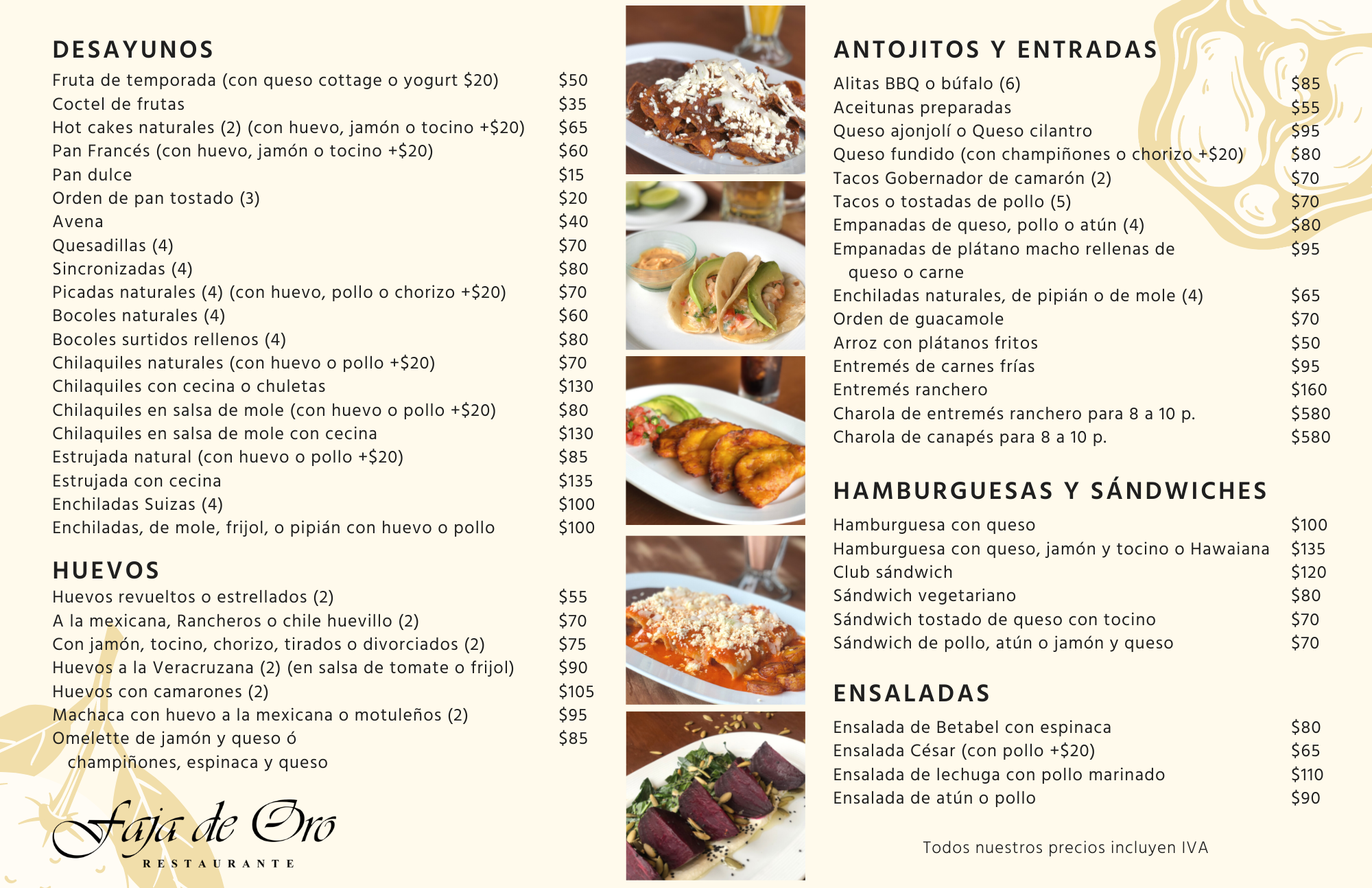 Carta de Restaurante Faja de Oro en Poza Rica de Hidalgo, Veracruz — página 1